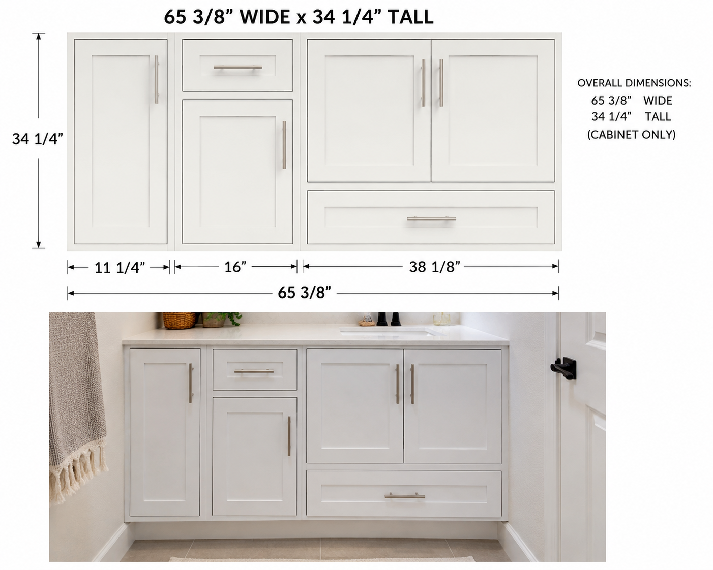 65⅜" White Shaker-Style Cabinet with Brushed-Nickel Hardware