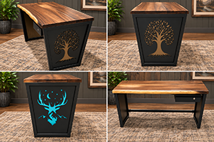 Wood Top Desk with Powder Coated Laser Cutout Ends