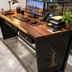 Wood Top Desk with Powder Coated Laser Cutout Ends