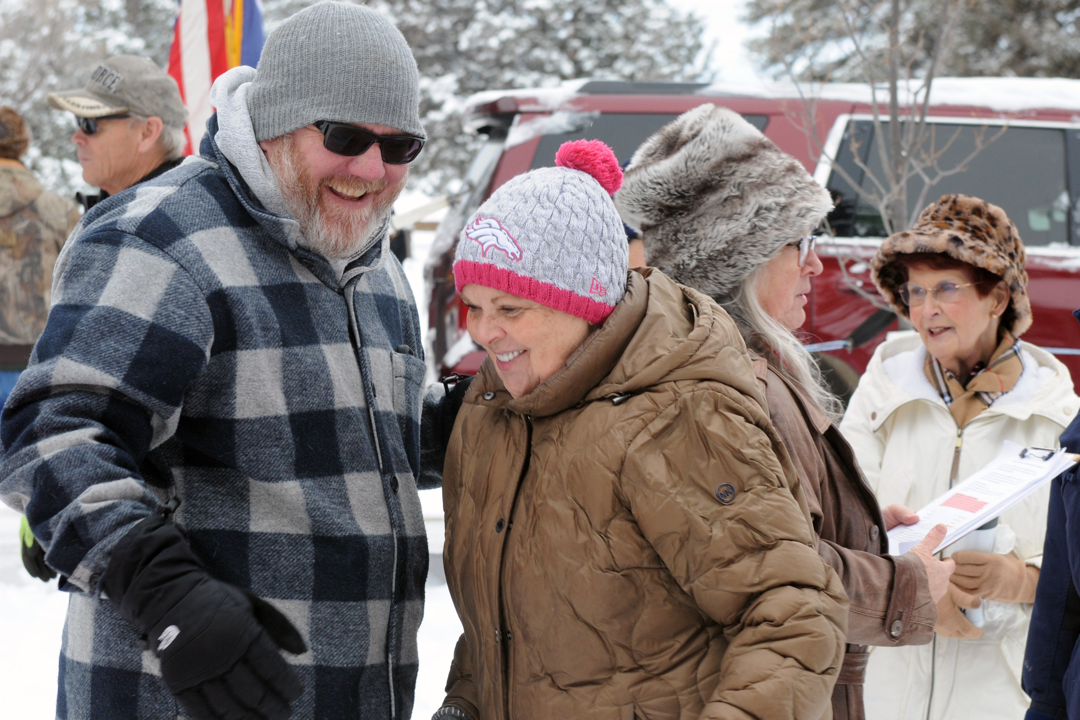 Sean O'Leary and Bev Leichtnam share a moment before the ceremony.