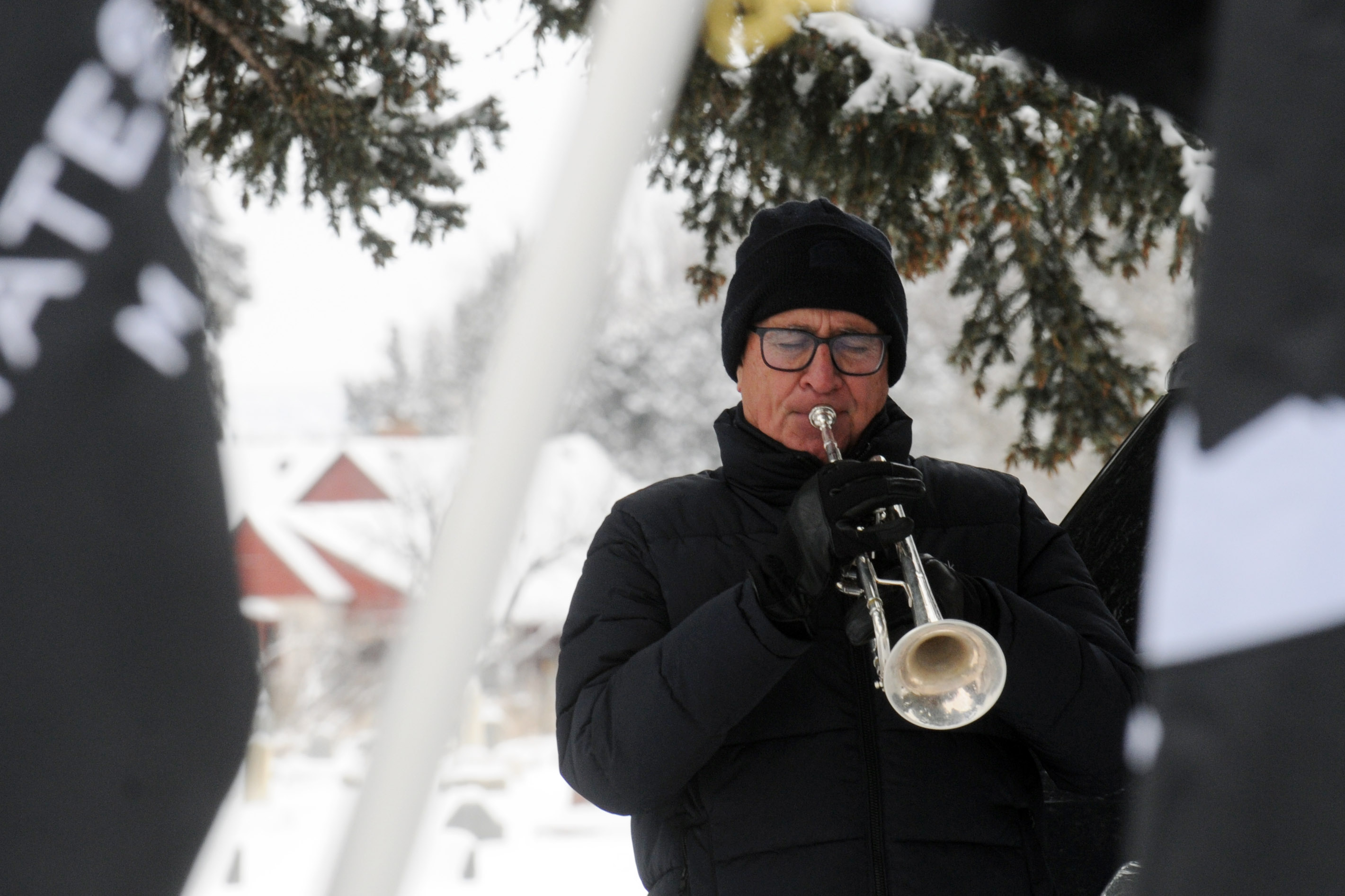 Dave Knutson plays Taps during the 2025 National Wreaths Across America Day at the Sheridan Municipal Ceremony Saturday, Dec. 13, 2025.